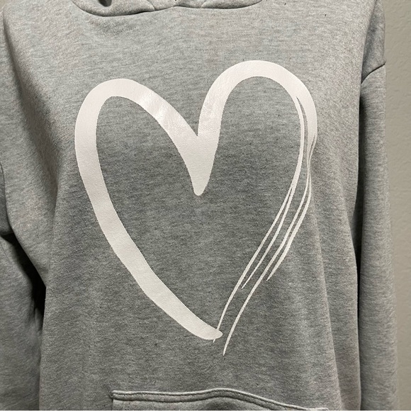 Heather Grey Heart Print Hooded Sweatshirt MEDIUM - Picture 2 of 7